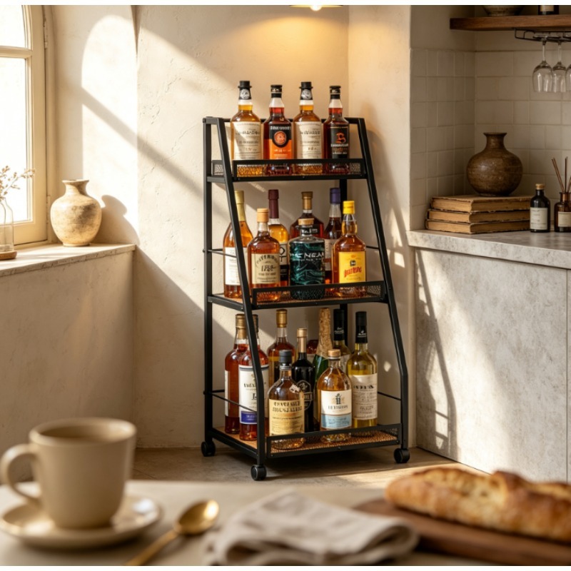 Home Bar Shelf - 3 Katlı Merdiven Şeklinde Şarap Rafı,